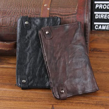 

New Handmade Men wallet Male Genuine leather wallet Vintage fold the first layer of sheepskin Short section custom hand purse