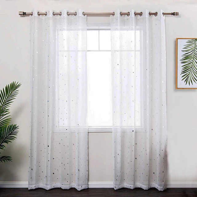 MAKEHOME Hollow Stars Blackout Curtains for Kids Bedroom Living Room Three Layers Fabrics Window Curtains Home Decor Stars Tulle 5