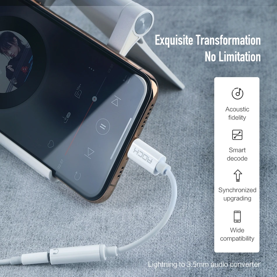 ROCK Lighting 3,5 мм аудио кабель-адаптер для Lightning 3,5 мм разъем для наушников конвертер для iPhone 7 8 X Xs OTG AUX Adaptador