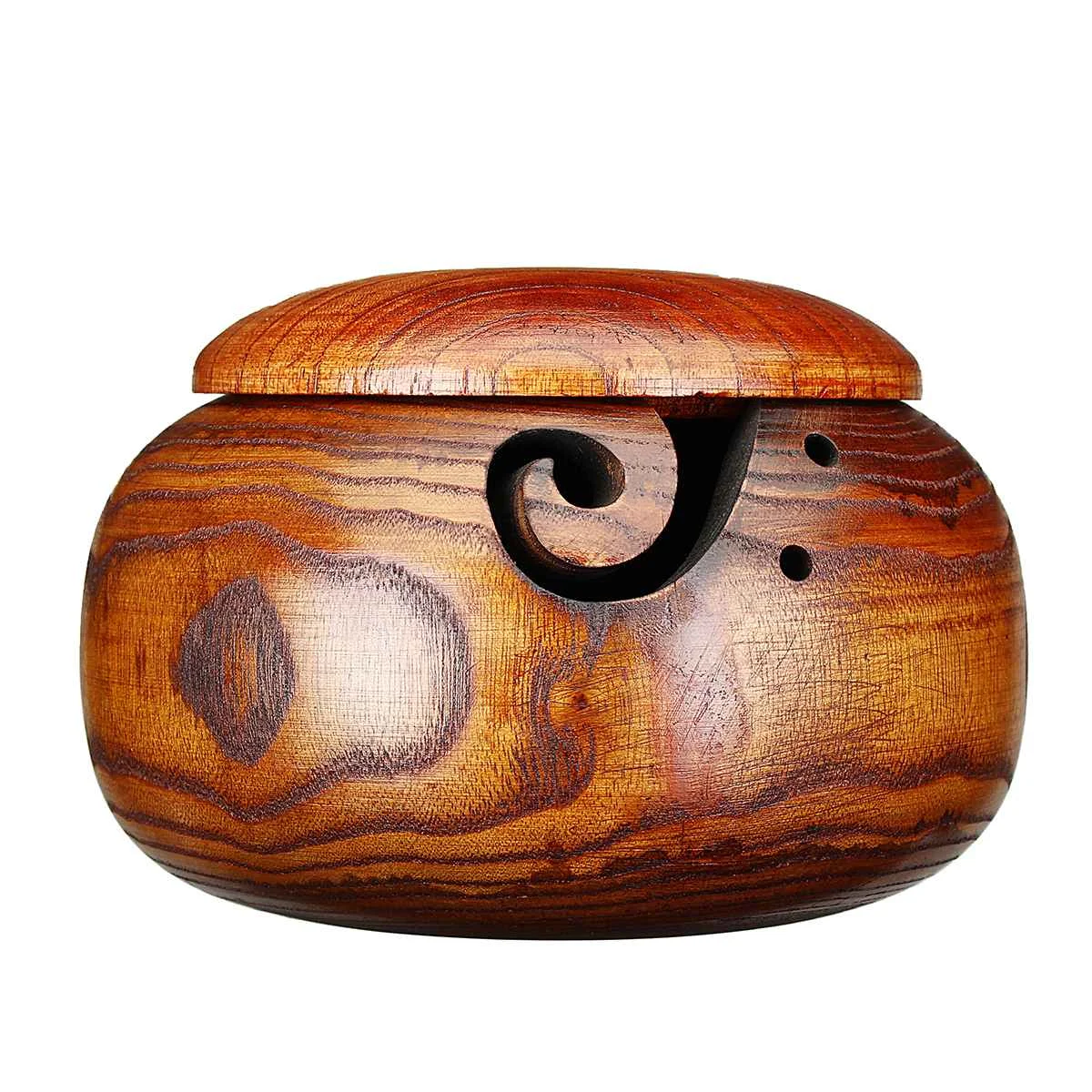 

Wooden Yarn Bowl for Knitting Yarn Thread Vintage Round Storage Box Container for Jewelry Ring with Cover Non Slip Needlework