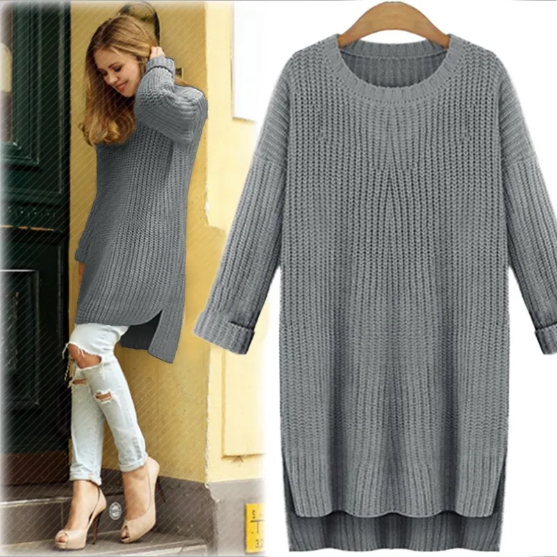 Women Sweaters Asymmetrical Long Knit Sweater 2018 Winter Warm Casual Long Sleeve Jumper Loose Pullover Top Pull Femme Plus Size