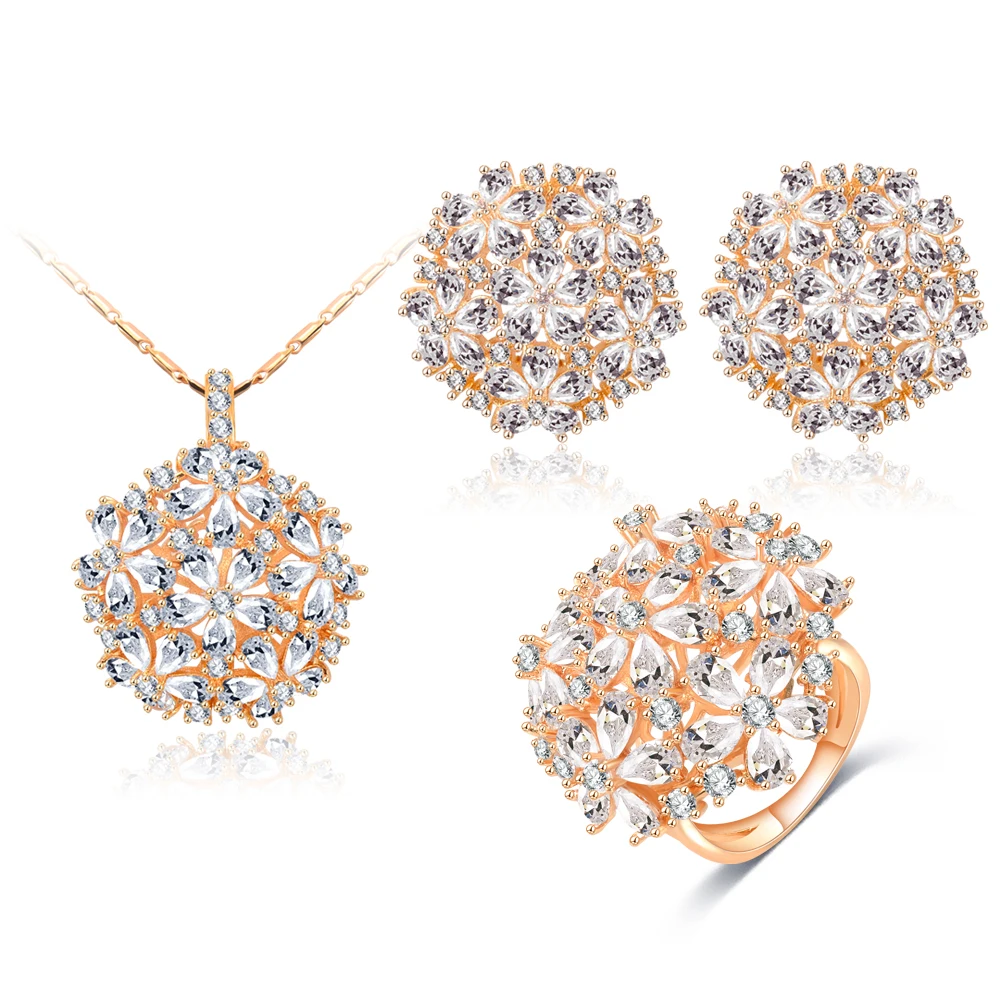 

LZESHINE New Fashion Set Jewelry Design Water Drop Shape Wedding Jewelry Sets Ring/Earring/Neckalce Party Gifts CST0044-C