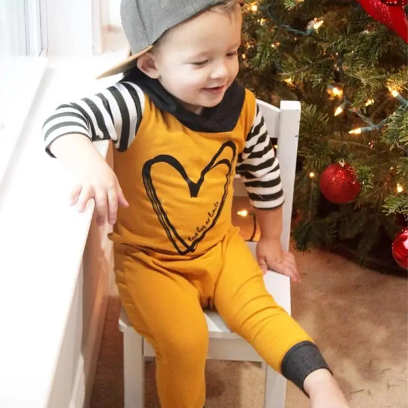 

Spring Newborn Romper Long Sleeve Heart Print Hooded Romper Jumpsuit Outfit Cotton Striped Yellow Baby Clothes For New Year Gift