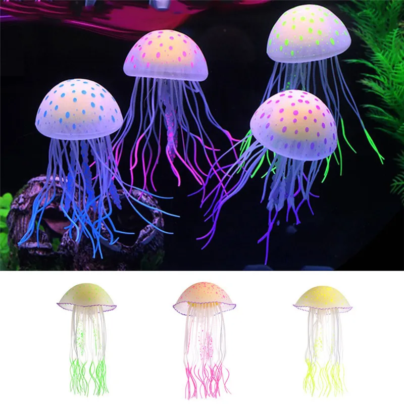 

1Pcs Glowing Effect Aquarium Decoration Artificial Jellyfish Fish Tank Ornament Decor Mini Submarine Multi Colors