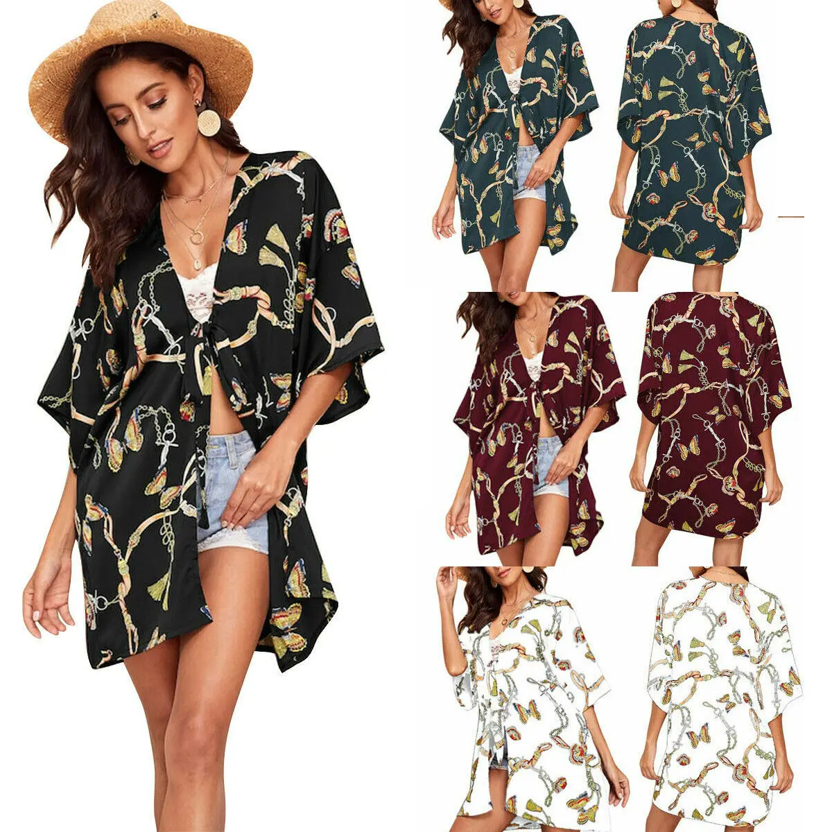 

Hirigin 2019 Summer New Fashion Women Kimono Cardigan Boho Beach Casual V-Neck Half Sleeve Tops Coat Long Blouse