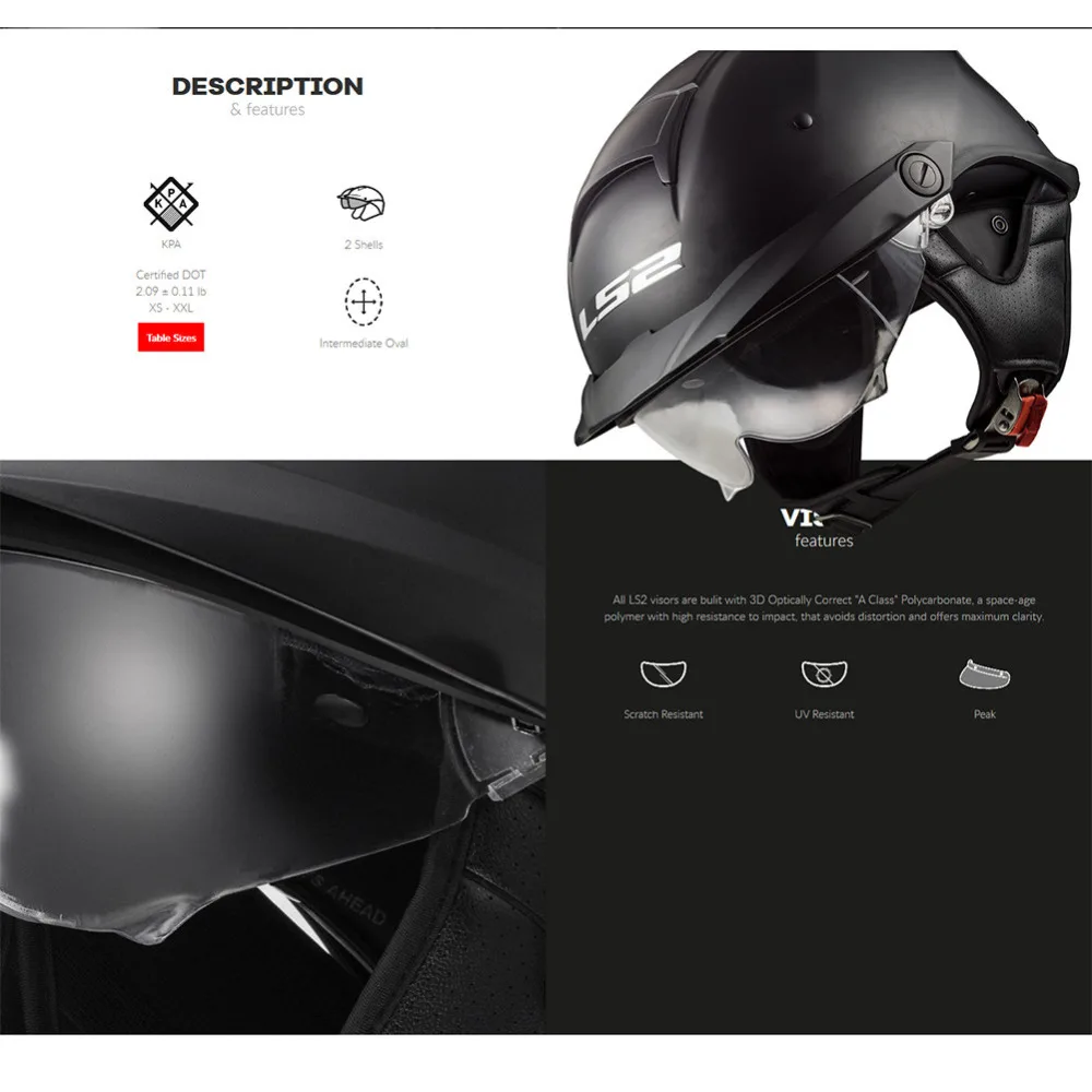 LS2 Motorcycle Helmet Open Face Vintage 
