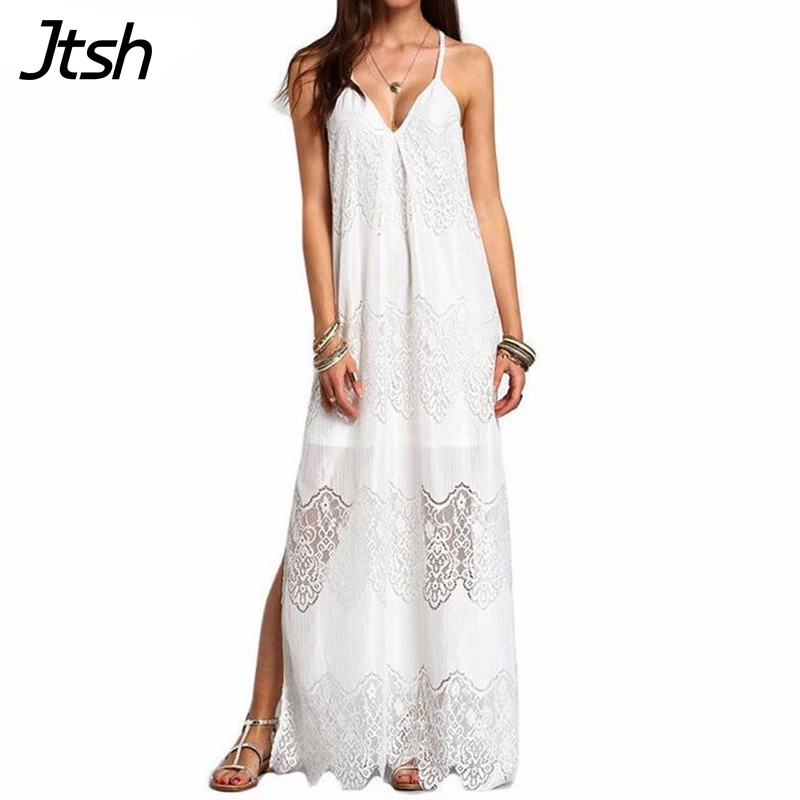 Плюс размер 4XL 5XL белое кружевное хиппи бохо длинное платье для пляжного отдыха сексуальное лоскутное Макси платье с v-образным вырезом летние платья для вечеринок Vestidos