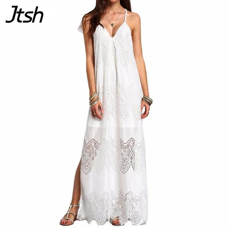 Plus Size 4XL 5XL White Lace Hippie Boho Long Beach Holiday Dress Sexy