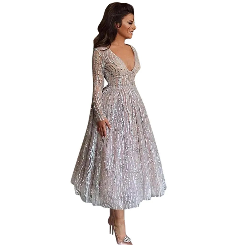 

JAYCOSIN Dress Fashion Women Summer Sexy Full Sleeve V-Neck Stripe Casual Party Pleated Dress Holiday Elegant robe femme 603