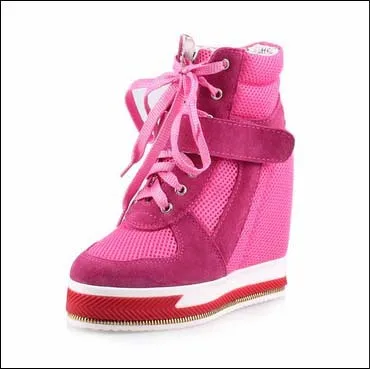 Новинка года; фирменный женский топ для фитнеса; дышащая обувь со скрытой шнуровкой на высоком каблуке; модная женская обувь на высокой платформе; ботильоны - Цвет: pink