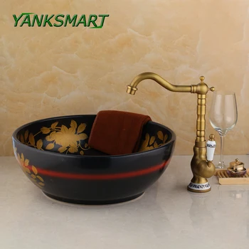 Best YANKSMART Ceramic Washbasin Modern Artistic Vessel Sink Bathroom Bowl Sink Faucet Set Counter Top Wash Basin Mixer Tap