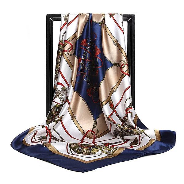 90*90 см хиджаб платок на голову женская мода Леопардовый принт с цепью печати квадратные шарфы Весна Осень шелковые шарфы принтованные шали