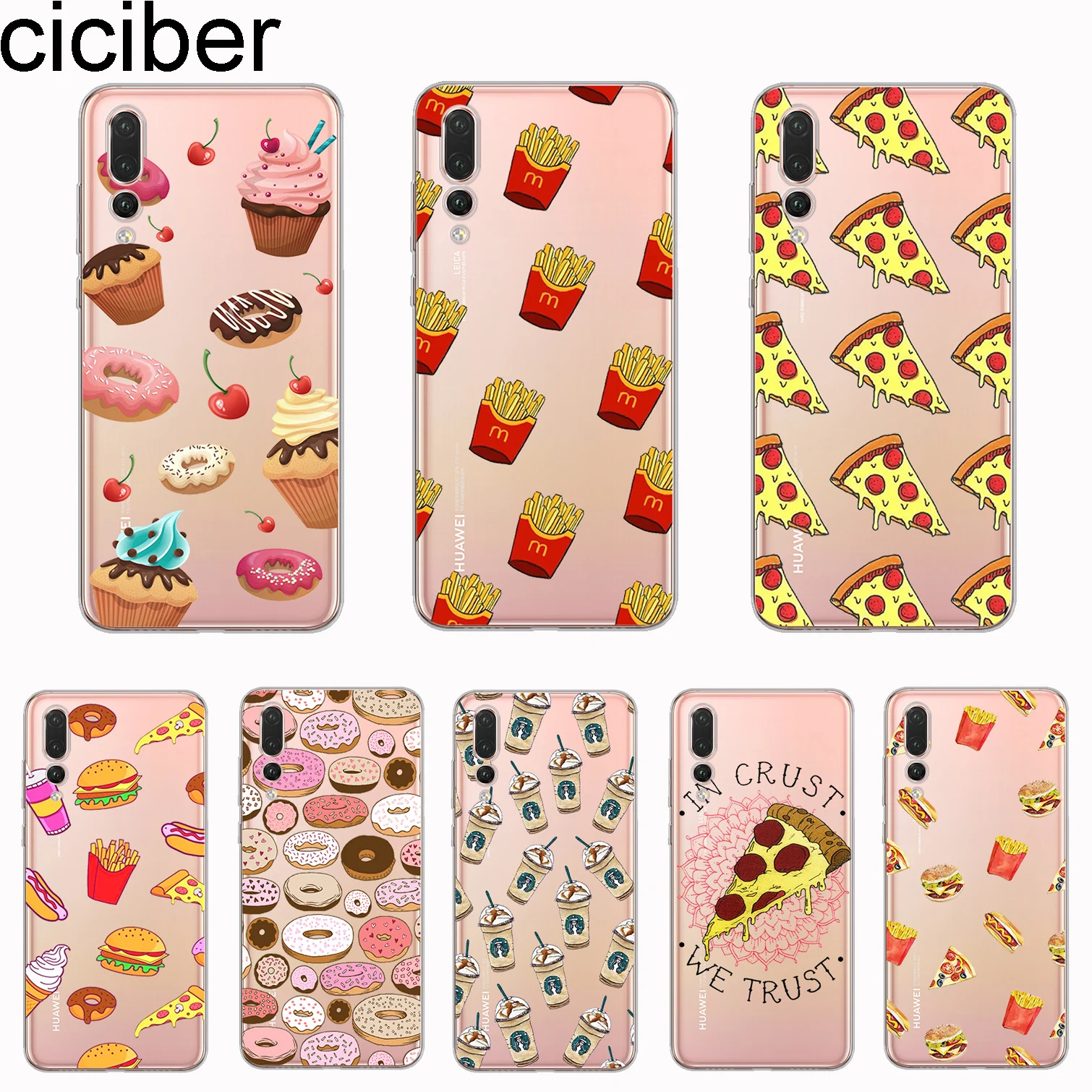 

ciciber Cover For Huawei P30 P20 P10 P9 P8 Lite Pro Plus 2017 P smart 2019 Phone Cases Soft TPU Food Pizza Burger Fundas Coque