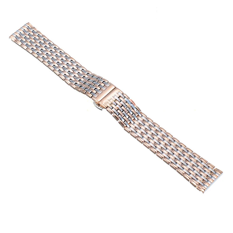 20 22mm Stainless Steel Wrist Watch Band Strap Silver Rose Gold Double Butterfly Clasp Buckle Bracelet For Men Women Relojes