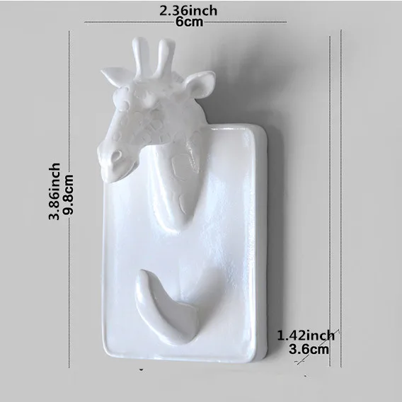 3D украшение в виде головы животного, крючок для хранения, смоляная Крышка для ключей, органайзер для одежды, декор в виде животного, вешалка для украшения - Цвет: White giraffe