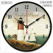 12″ The Mediterranean European pastoral village retro living room wall clock simple decoration wooden lighthouse clock mute