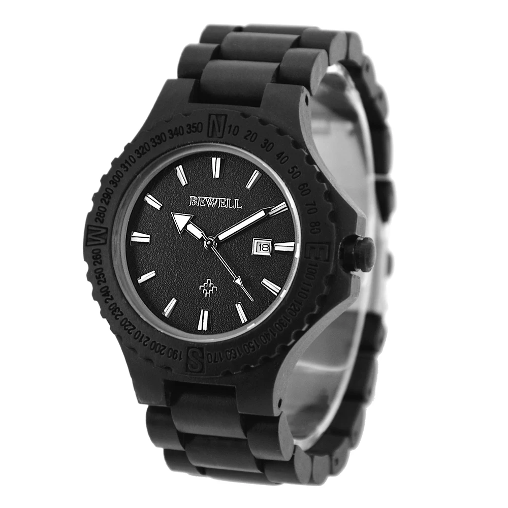 

2018 New BEWELL Brand Handmade Sandalwood Watch Men Casual Calendar Wooden Watches for Men's Gift Wristwatch with Box 023A