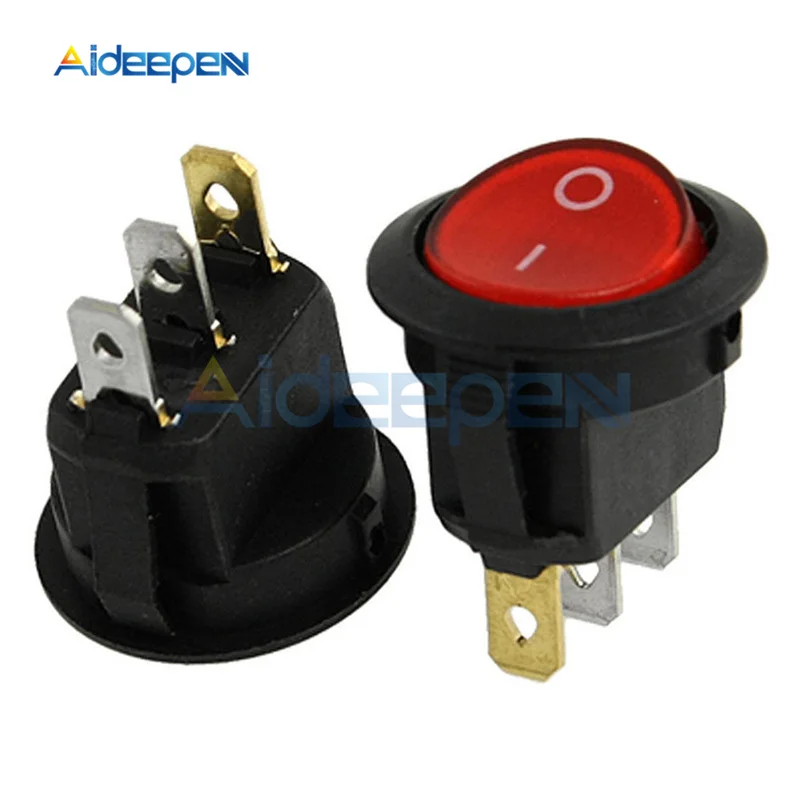 AC 250V 6A 125V 10A Mini 3 Pin Светодиодный светильник выключатель автомобиля Лодка Круглый Рокер ON/выкл кнопка переключения переключатель синего, желтого, красного, зеленого и черного цвета для девочек - Цвет: round square Red