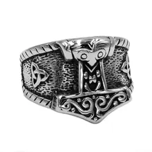 Anillo de acero inoxidable con símbolo Tribal Myth Thor para hombre, joyería con diseño de martillo nórdico, runas, Lobo, Calavera, motorista, srw0758