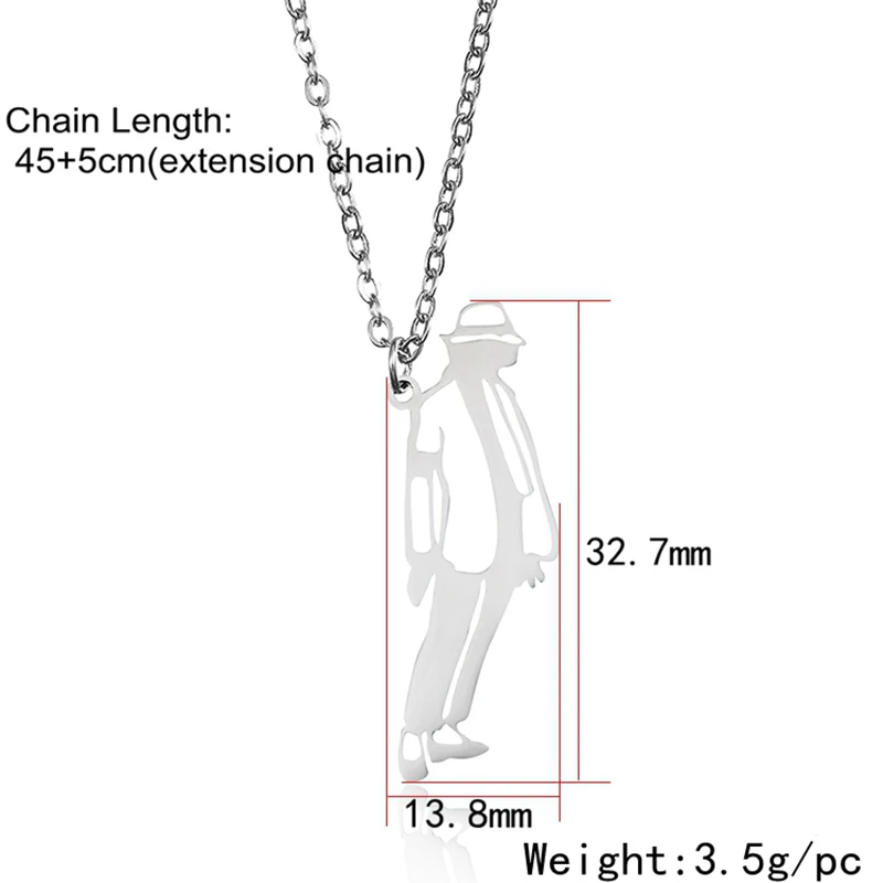 Michael Jackson Pendant Necklace Stand up Dance Classic Posture Stainless Steel Gold Unique Charm Women Men Fashion Jewelry