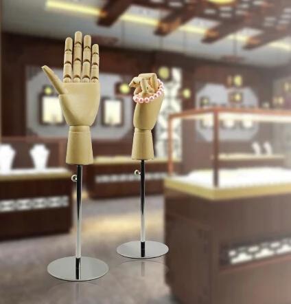 Adjustable height wooden handmould fingers moving bag wallet purse watch jewelry holder desktop rack storage