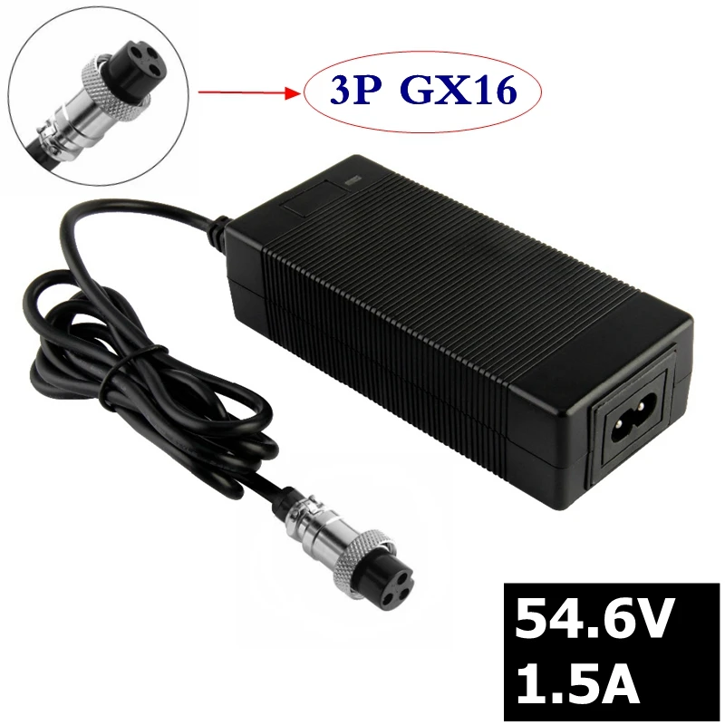 

1pcs 54.6V 1.5A Charger 54.6v 1.5A electric bike lithium battery charger for 48V lithium battery pack 3-Prong Inline Connector