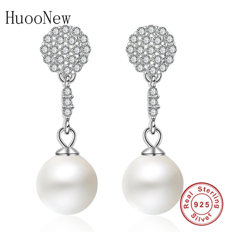 

2018 Winter 925 Sterling Silver Earring Clear Zircon CZ Balloon Pearl Heart Short Chain Earrings For Women Gift Jewelry Berloque