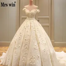 Свадебное платье с цветочной аппликацией и Королевским шлейфом, сексуальные свадебные платья с вырезом лодочкой, кружевной длинный шлейф, свадебное платье, Vestido De Noiva