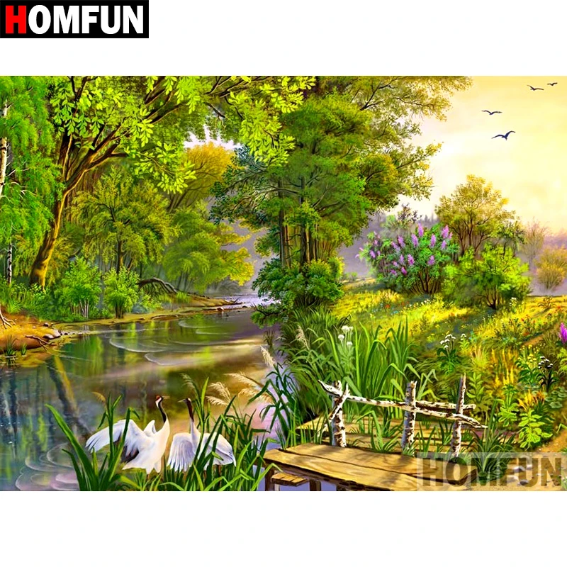 HOMFUN Full Square/Round Drill 5D DIY Diamond Painting &quotLake scenery&quot Embroidery Cross Stitch Home Decor Gift A07452 | Дом и сад