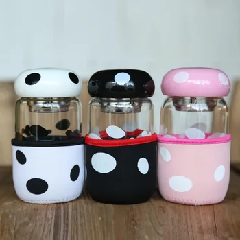 

Leak-Proof Glass Water Bottle 300ml Drinking Cartoon children Tour Circular Transparent Bottles With Tea strainer