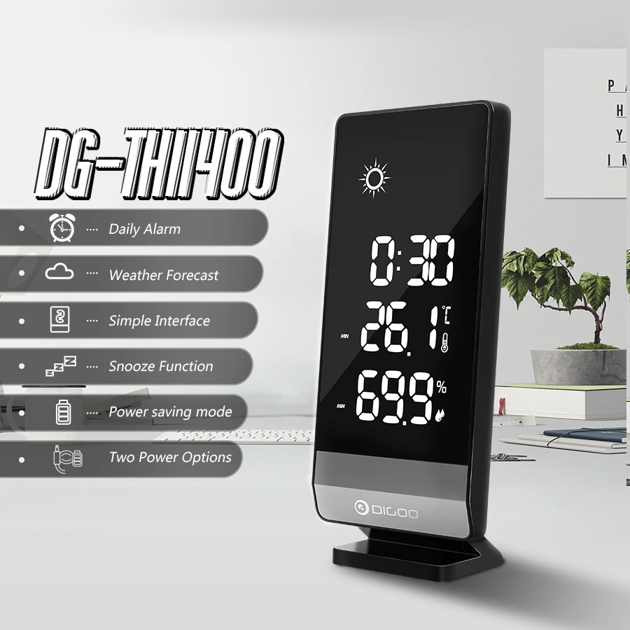 Digoo DG-TH11400 погоды 12/24 часов дисплей Крытый Температура Влажность функция повтора будильника Часы