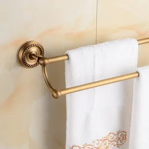 Набор аксессуаров для ванной из твердой латуни, крючок для халата, держатель для бумаги, вешалка для полотенец, мыльница, наборы для ванной - Цвет: double towel bar