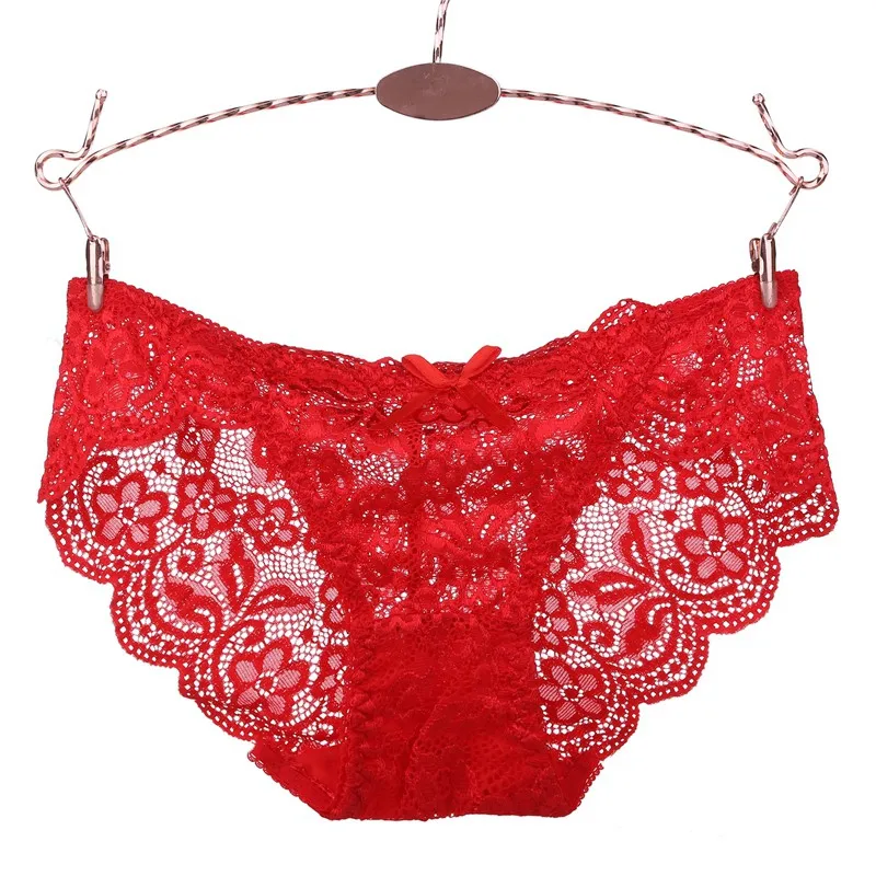 Пикантные трусики женские кружевные комфортные трусики из «дышащей» ткани с низкой посадкой - Цвет: Красный