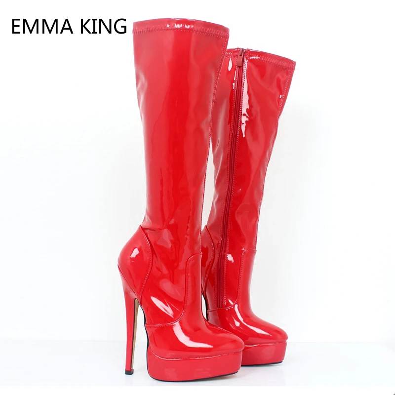 

New Brand Leather Mid-Calf Martin Boots For Women High Heel Pointed Toe Platform Boots 4 cm Sexy Stiletto Heels Zip Ladies Shoes