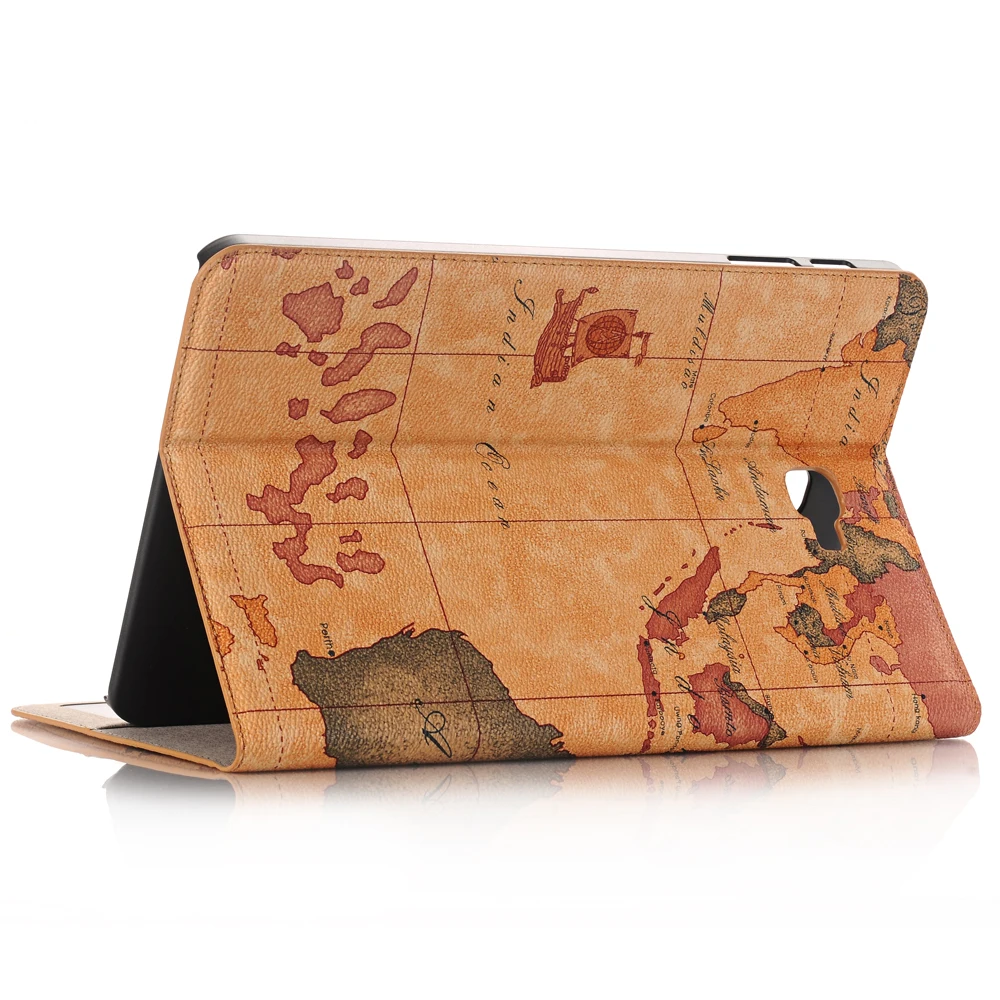 

Fashion World Map Card Holder Slot Flip Stand PU Leather Cover Case For Samsung Galaxy Tab A 10.1 T585 T580 SM-T580 T580N Tablet