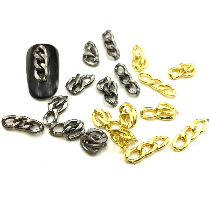 100 шт Черная Золотая Серебряная 3D металлическая цепочка, японский корейский дизайн ногтей, украшение в стиле панк, инструменты для ногтей DIY, модные очаровательные аксессуары для ногтей