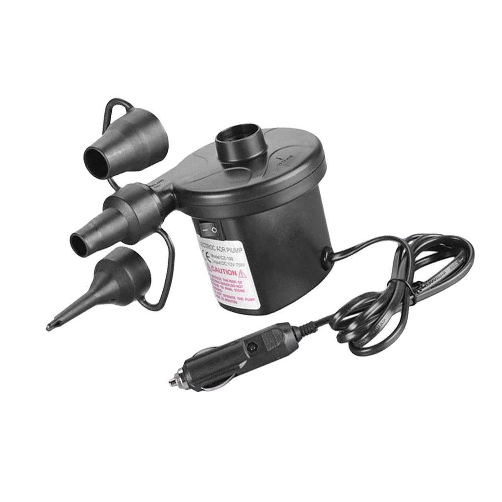 12V Car Auto DC Electric Air Pump Inflator +3 Nozzles AirBed Mattress Boat