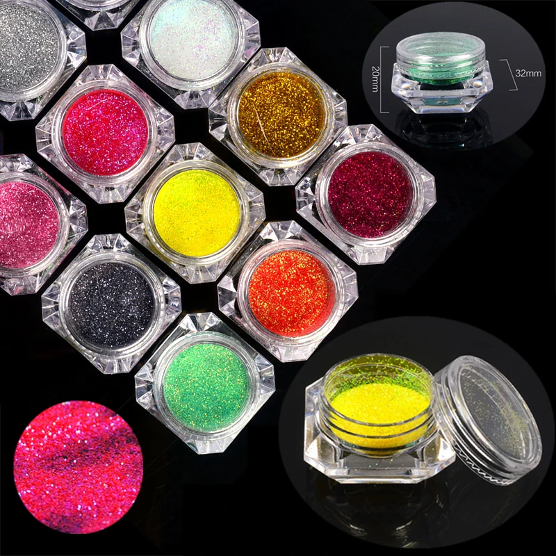 

12 Shining Sugar Colors Holographic Nail Art Ultrafine Glitter Powder Summer Color Candy Dust Pigment Decoration