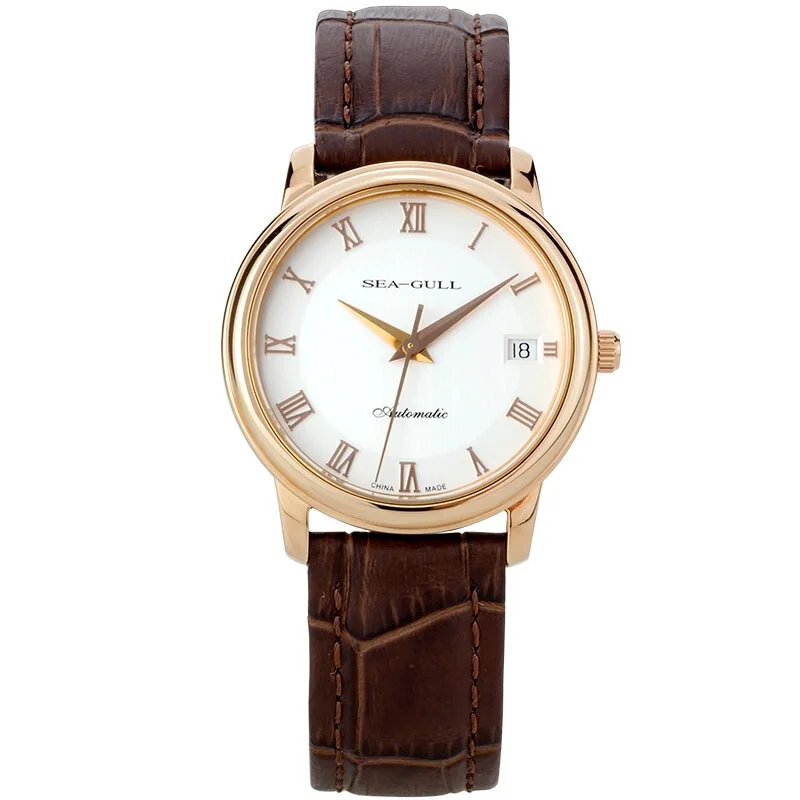 

Seagull 34MM Ultra Thin 8mm PVD Rose Gold Case Roman Numerals Self-winding ST18 Movement Date Automatic Watch Unisex 519.367
