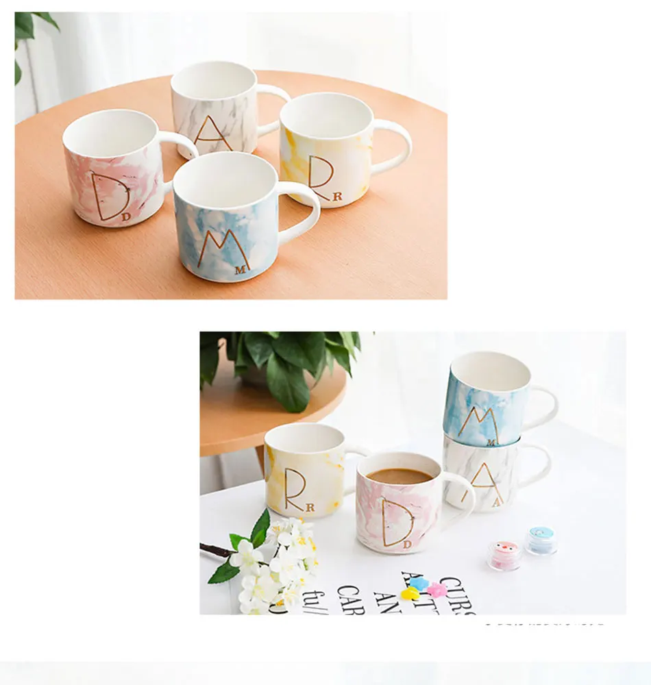Lovely Marble Ceramic Mugs Gold Plating Letter Couple Lover's Gift Morning Mug Milk Coffee Tea Breakfast Unique Porcelain Cup (10)