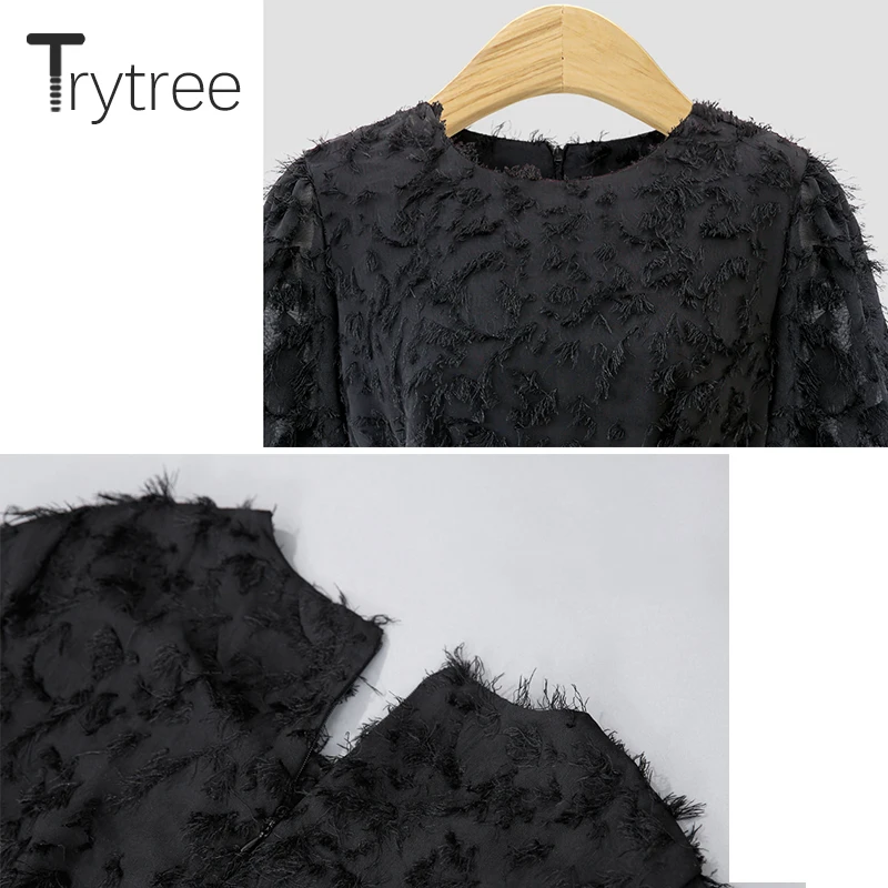 Летнее осеннее платье Trytree женское Повседневное трапеция с бахромой однотонное 2