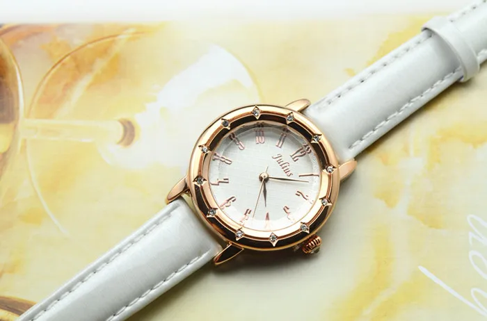 Julius женские часы, японские кварцевые женские часы, изысканные модные часы, браслет, бренд, арабский, много цветов, кожа, подарок для девочки, 702 - Цвет: Белый