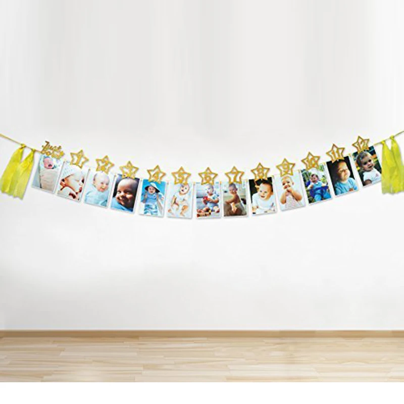 1 шт. 1 год ребенок Фото День рождения баннер детский душ день рождения гирлянда ежемесячная фоторамка струны аксессуары с национальными флагами вечерние Декор - Цвет: Gold 1