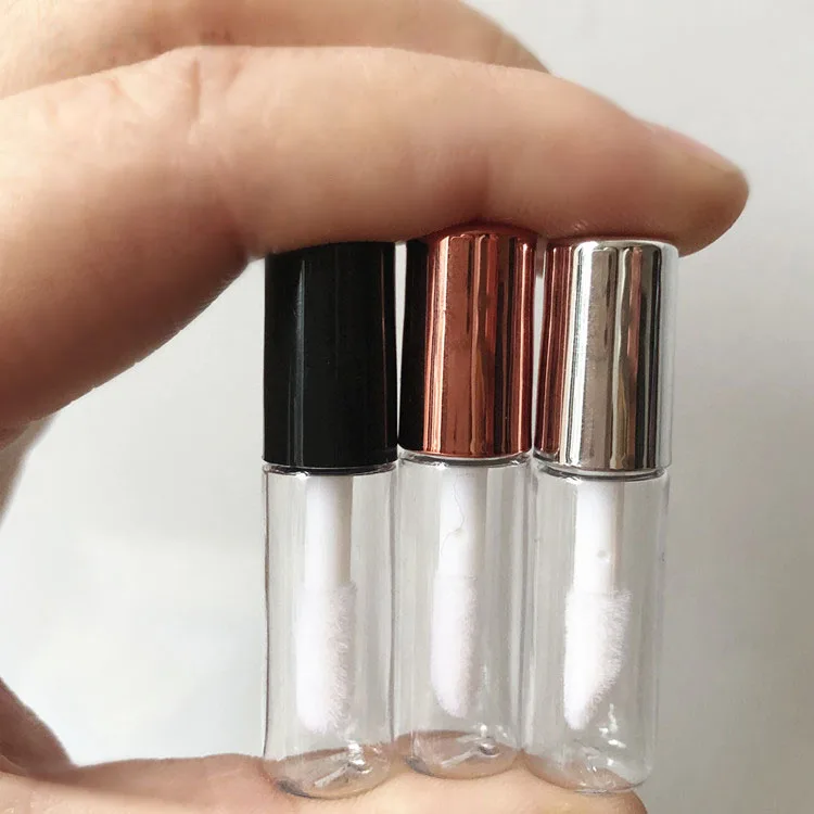 

New 1.5ml Empty Lip gloss Tubes Black,Gold,Silver Lid Lip balm tube Clear Mini Sample vials Lipstick Cosmetic Packing container