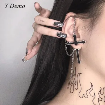 

Gothic Black Crossing Stud Earring Women Punk Chain Earring Accessory