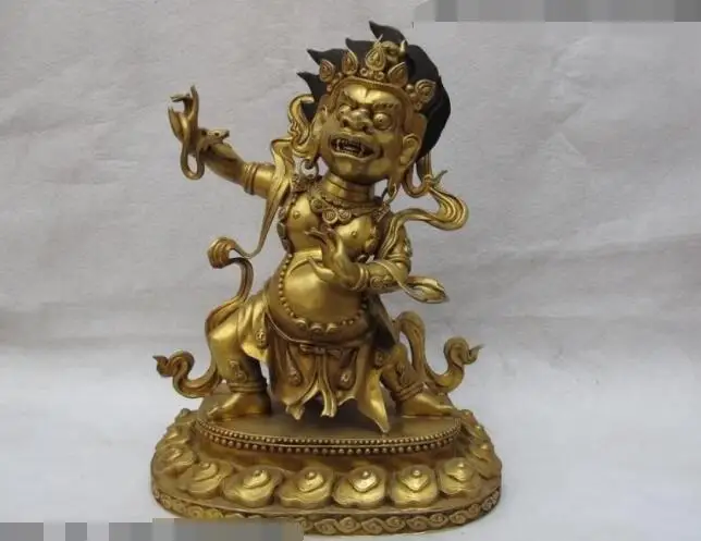 

S06545 100% Pure Bronze 24K Gold Gild Tibet Mahakala snake Setrap Chen Buddha Statue