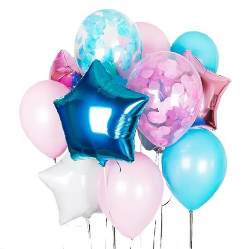

1set 12inch Blue Pink Confetti Balloons 18inch Aluminum Foil Stars Balloons Wedding Decoration Birthday Party Balloons Toys