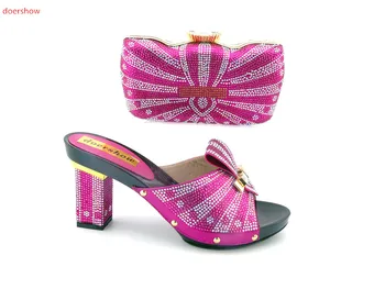 

doershow Shoes and Bag Set for Party Women African Women Matching Italian Shoes and Bag Set Decorated with Rhinestone HJN1-6