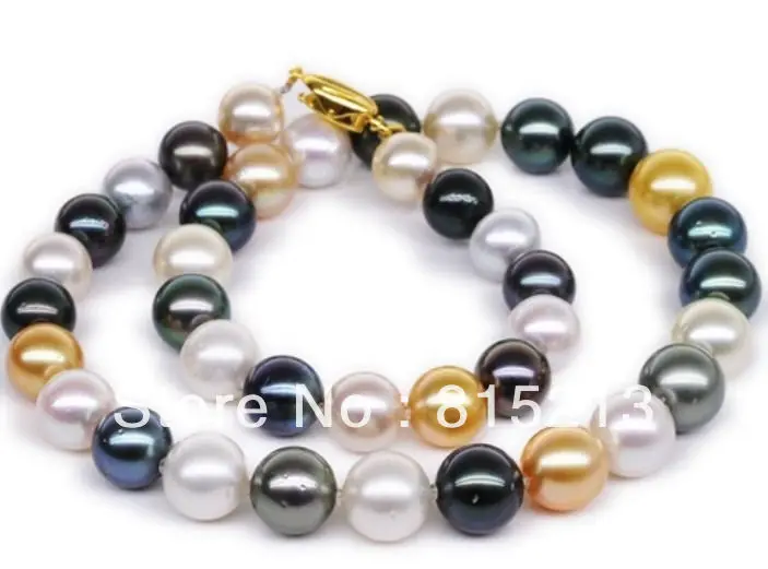 

ddh001648 HUGE 18"10-12MM NATURAL SOUTH SEA GENUINE WHITE GOLD BLACK MU PEARL NECKLACE 14K