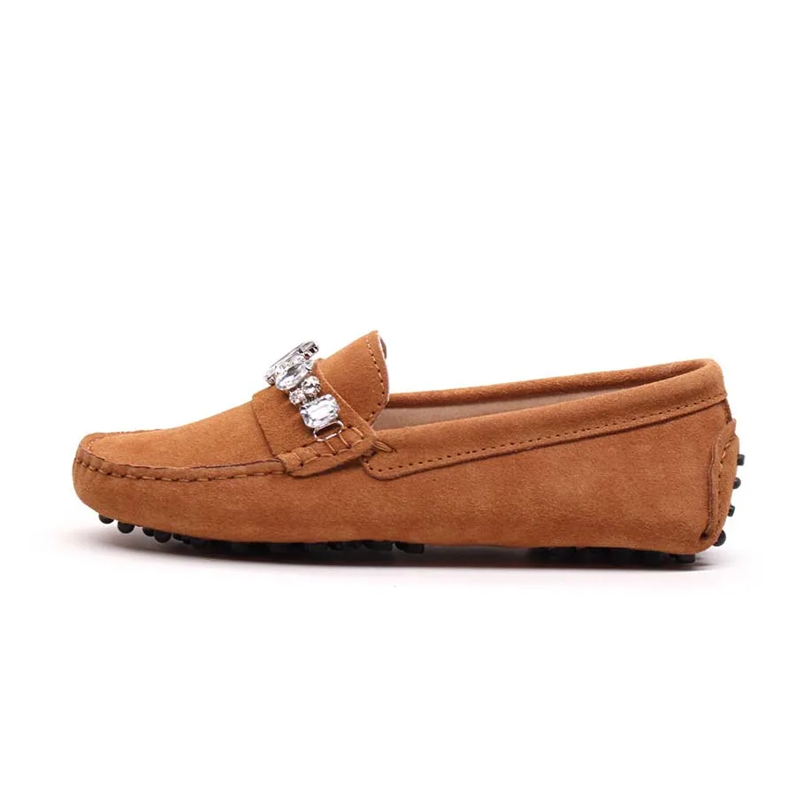 genuine cowhide leather women shoes Female Casual Fashion Flats Spring Autumn driving shoes women leather loafers - Color: Chestnutting